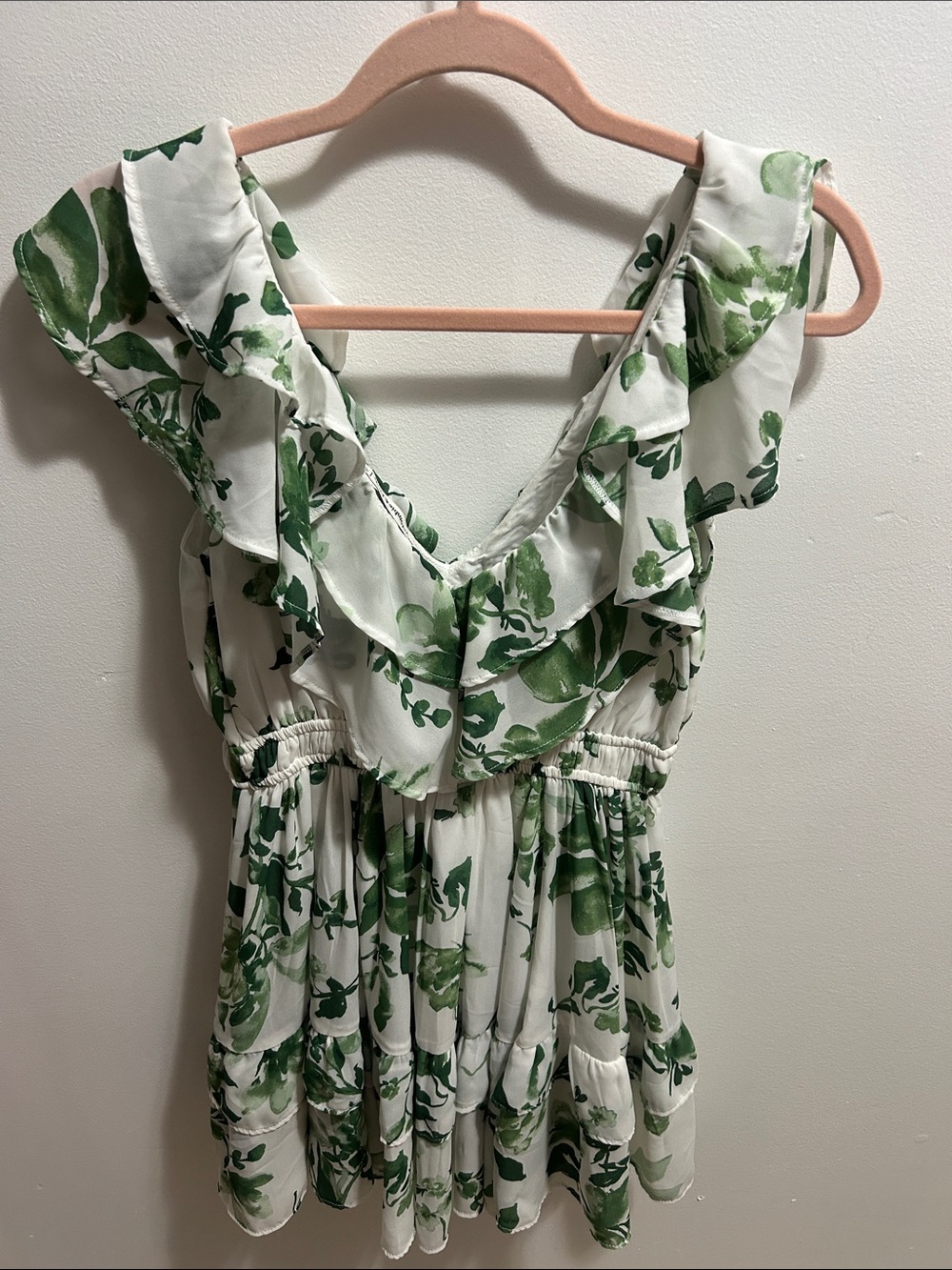 Abercrombie & Fitch White Mini Dress with Green Floral Print